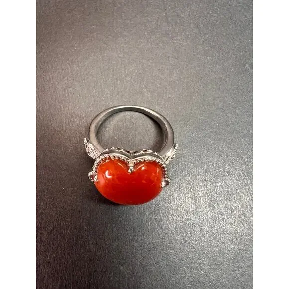 NEW cherry red jade and ruby blossom ring in rhodium over sterling silver size 9